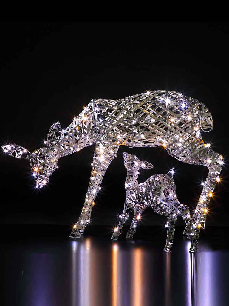 70cm Grey Rattan Woburn Deer & Fawn with 230 LEDs