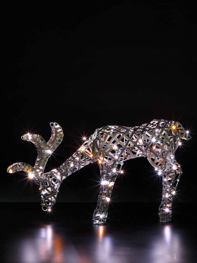 40cm Grey Rattan Tatton Grazing Stag With 80 Leds