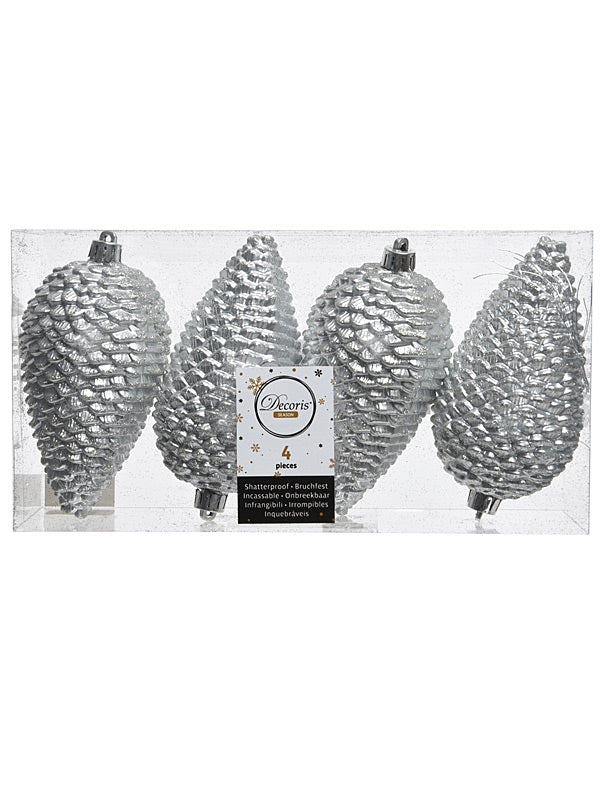 PK 4 - 12cm Silver Pinecones