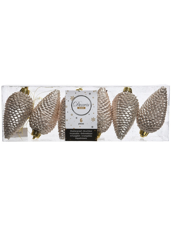 Set of 6 80mm Shatterproof Pinecones - Pearl