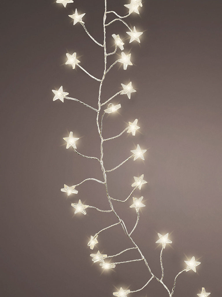 100 Micro LED Battery Operated Static STAR Compact Lights - Warm White/Silver Cable