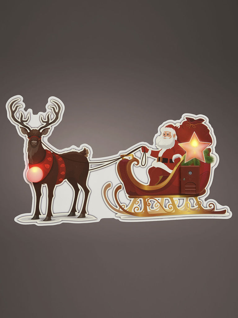 LED Window Decoration - Santa with Sleigh Fire Flame Effect