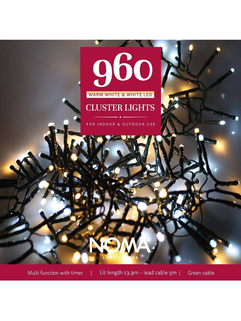 960 Multi-Action LED Christmas Cluster Lights - Warm White & White