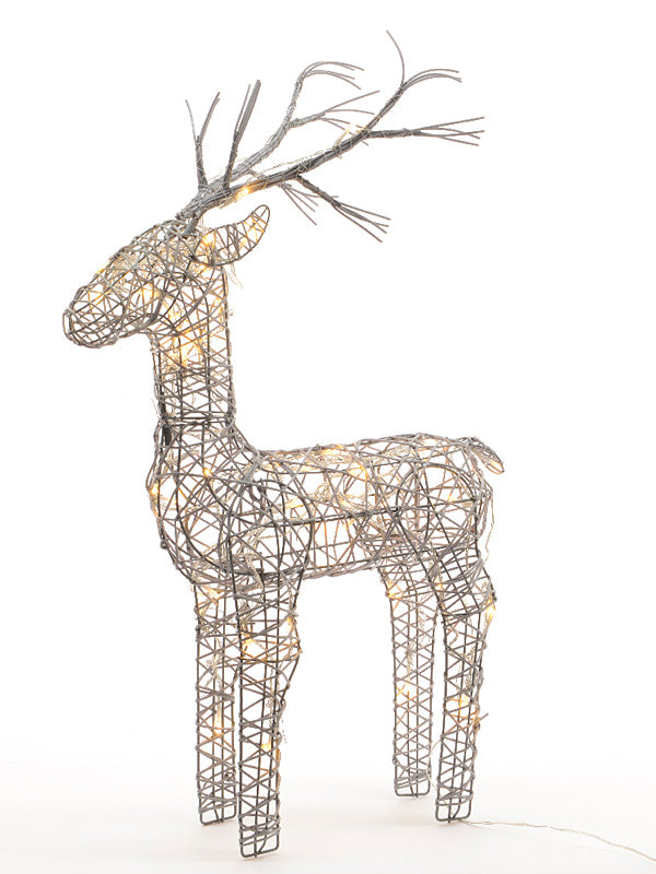 69cm Grey Wicker Reindeer with 48 Warm White LEDs