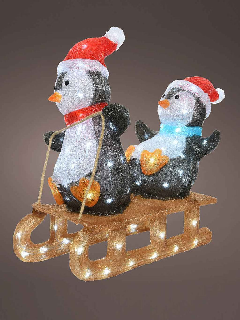 61cm Acrylic Penguins On Sledge with 110 LEDs