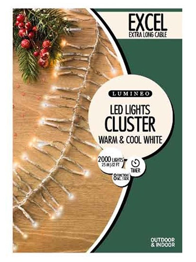 2000 LED Twinkle Cluster Lights - Warm White/White Mix