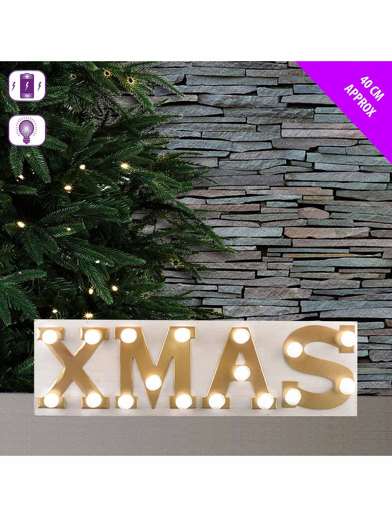 40cm Wooden LED Xmas - Gold