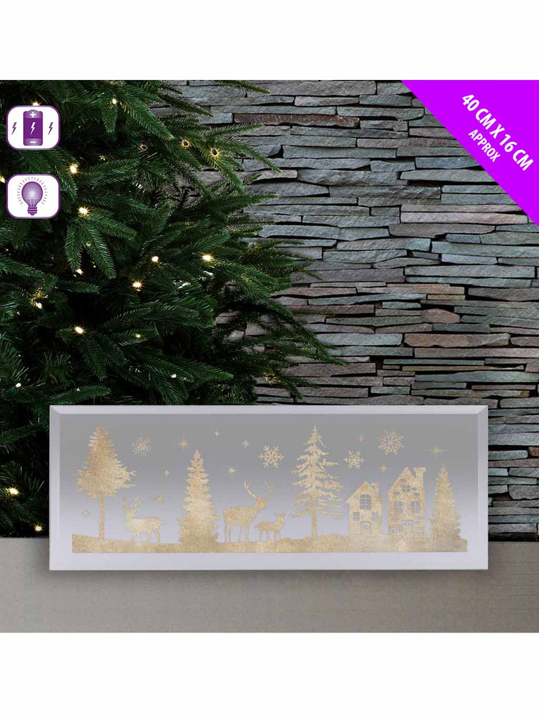 40 x 16cm Mirror Light with Reindeer Scene