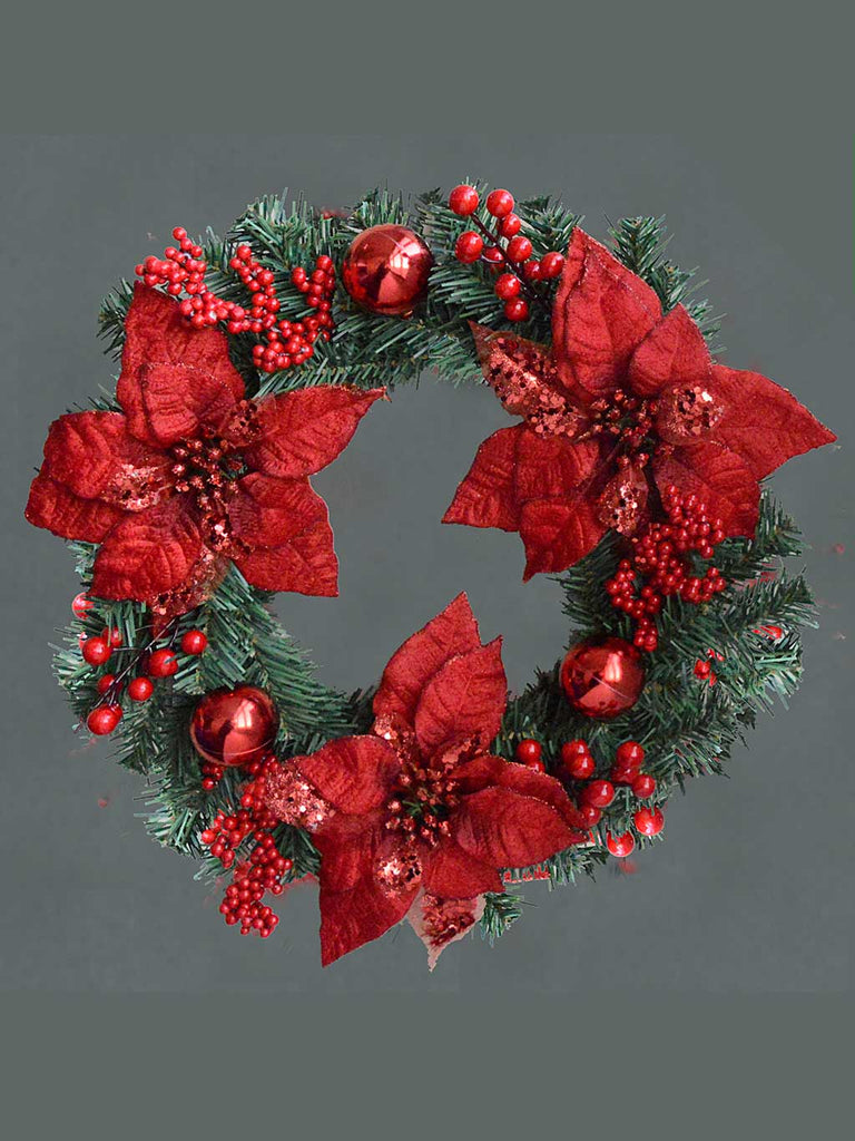 18" (46cm) Poinsettia & Berry Wreath