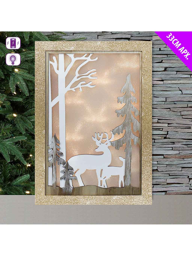 33cm Glitter Reindeer Scene