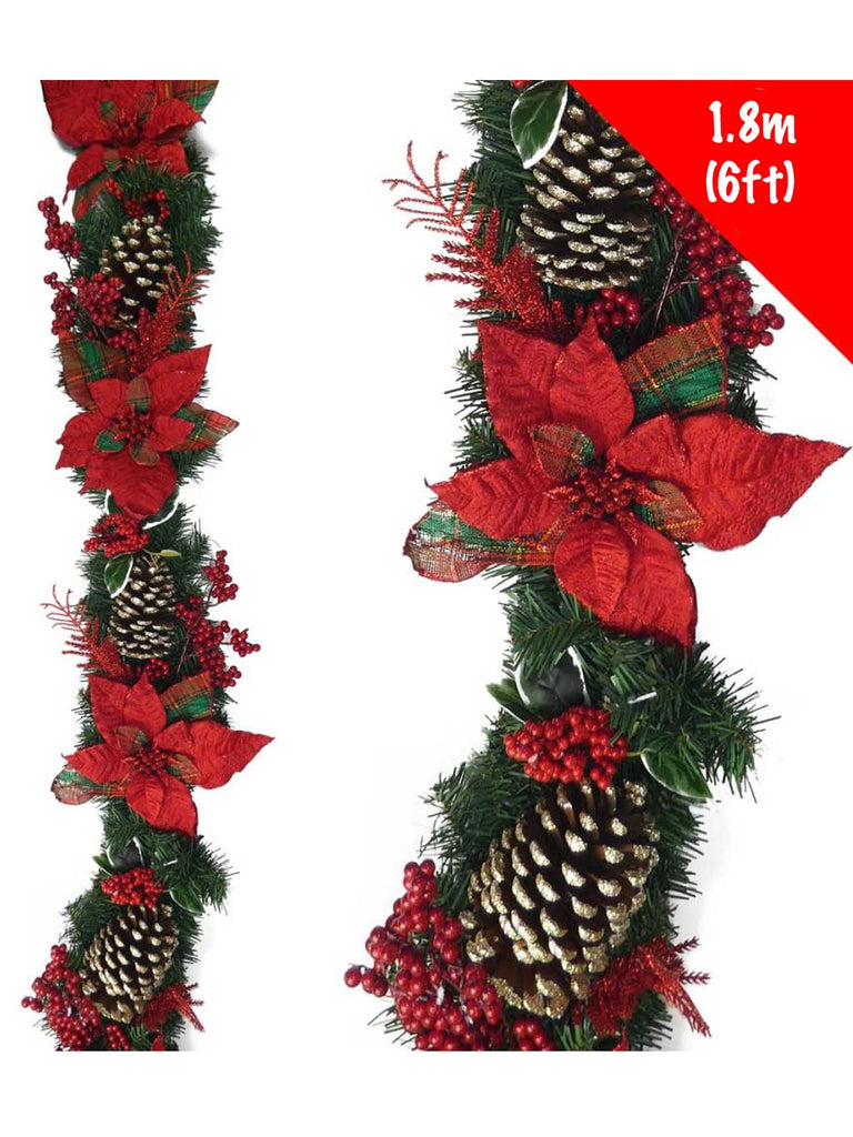 6ft Tartan Poinsettia Cone Garland