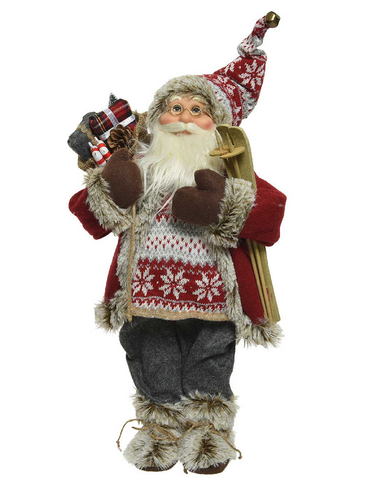 45cm Santa Plush with Ski And Pinecone