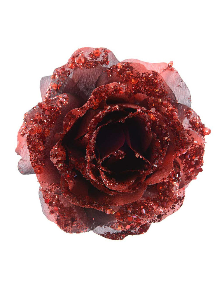 14cm Clip On Rose - Oxblood
