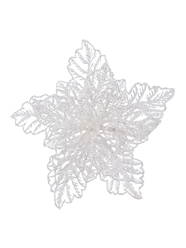 23cm Poinsettia On Clip With Glitter