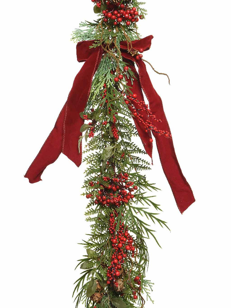 1.8M PE Garland with Berries & Velvet Bow