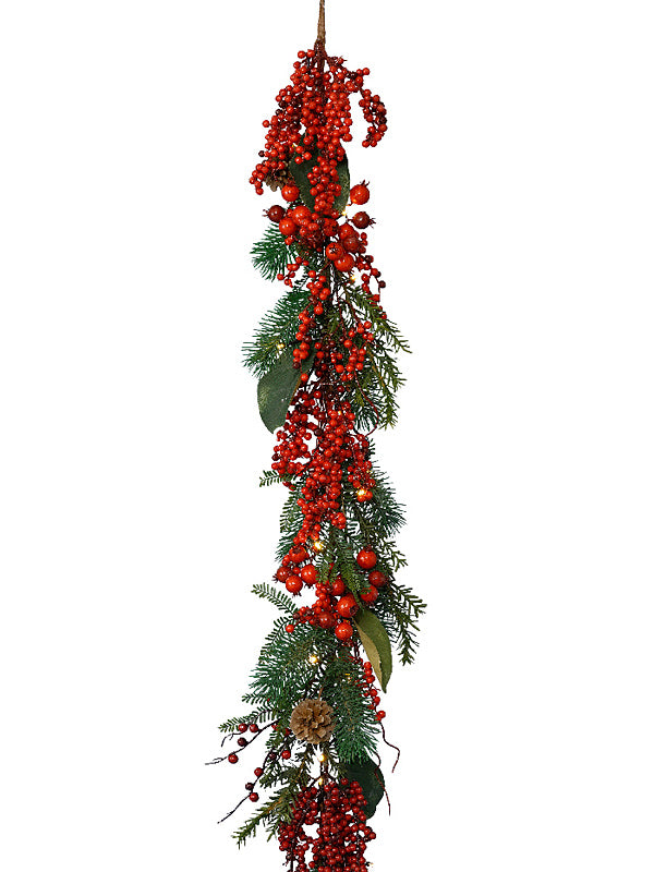 1.8M (6ft) Decorated Christmas Garland with Pinecones and Berries