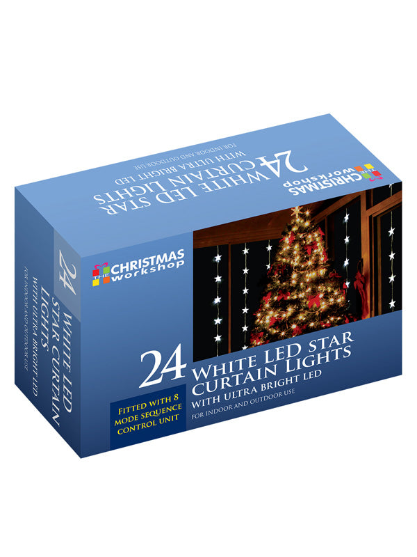 24 LED Star Curtain Christmas Lights - White