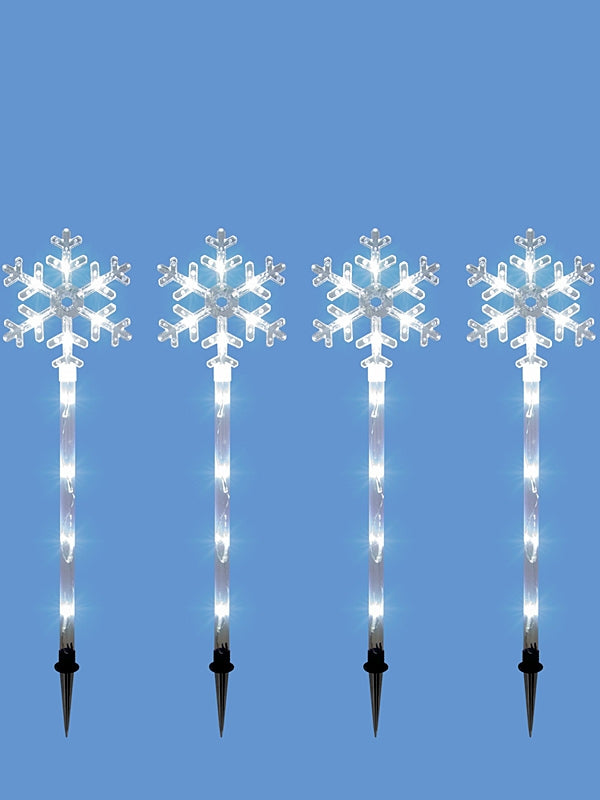 4PC 40 LED Snowflake Stake Path Lights - White