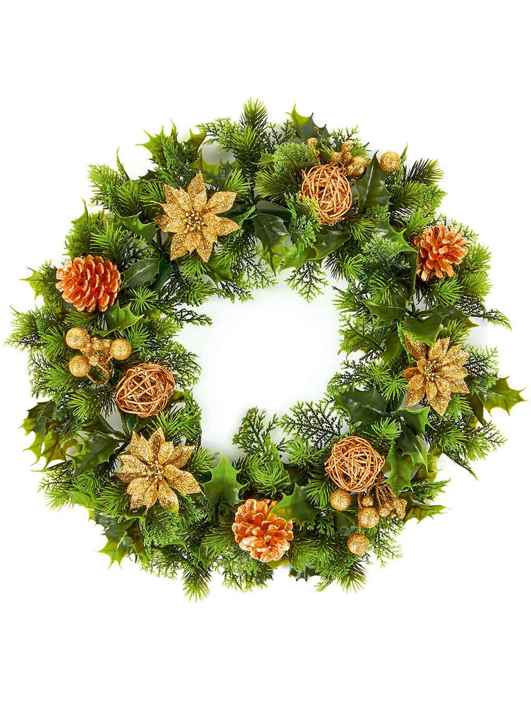 45cm Gold Poinsettia Plastic Wreath