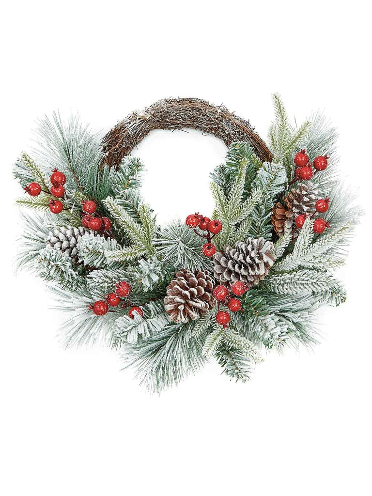 45cm Rattan Wreath with Berries and Cones
