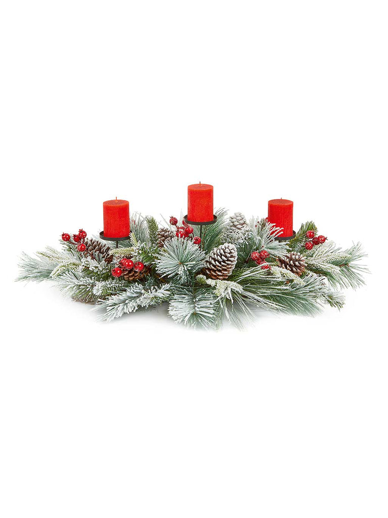 90cm Flocked Centrepiece with Berries and Cones