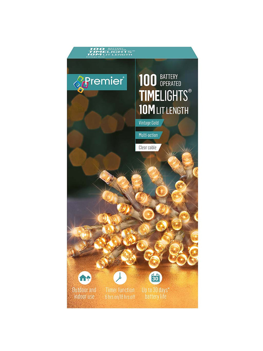 100 LED Battery Operated Multi-Action Lights with Timer & Clear Cable ...