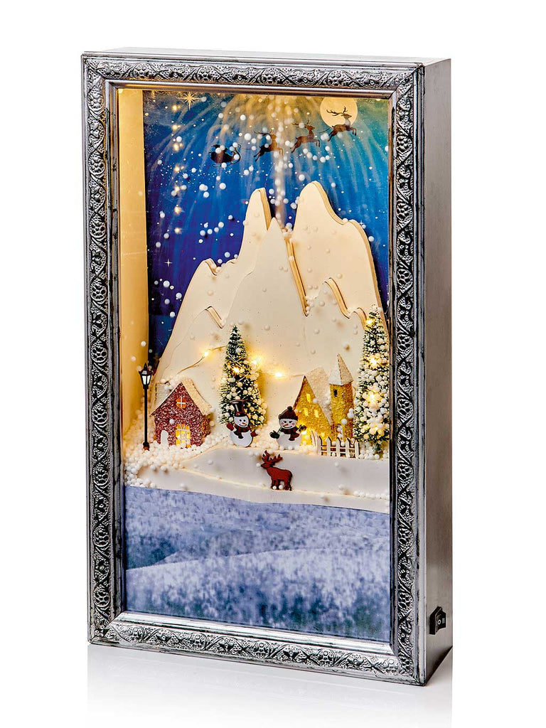 45cm Snowblowing Picture Frame Snowman Scene