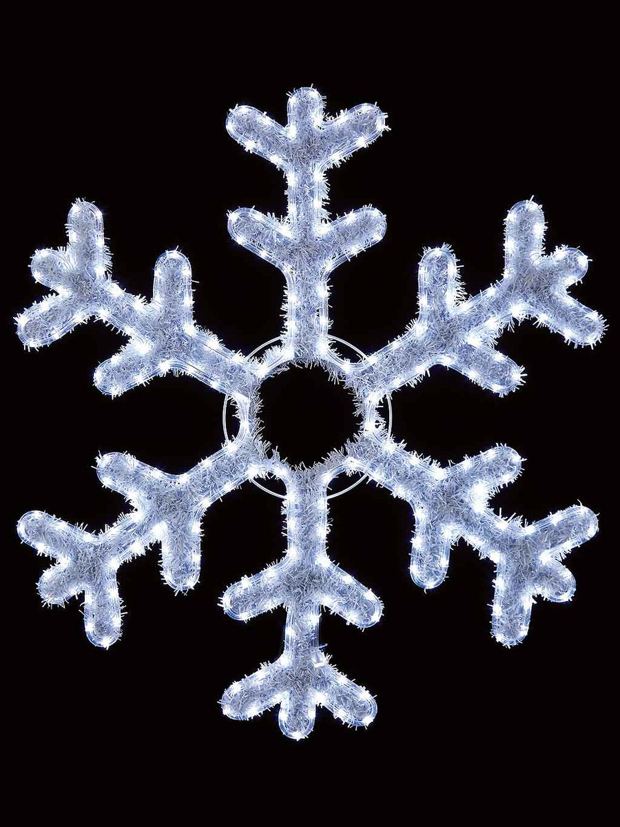 94 x 87cm Snowflake Tinsel Rope Light Silhouette with White LEDs