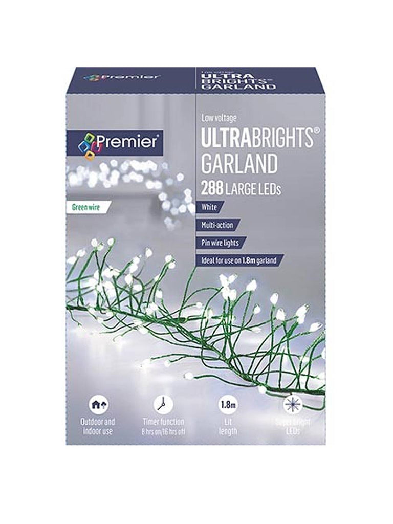 288L Ultrabright Cluster Garland Green Wire - White