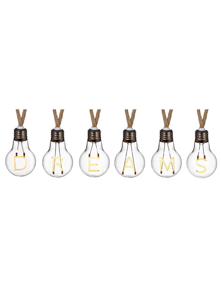 Set of 6 Lit 'DREAMS' Filament Jute Rope Party Light