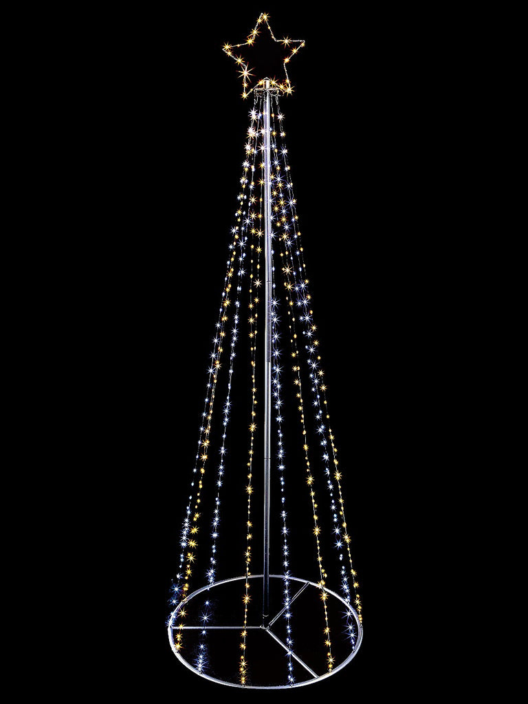 4M Black Pin Wire Pyramid Tree with Top Star - White & Warm White