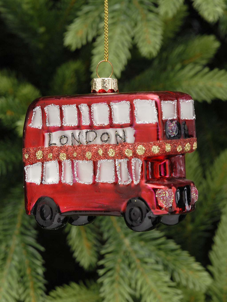9cm Glass London Bus Tree Dec