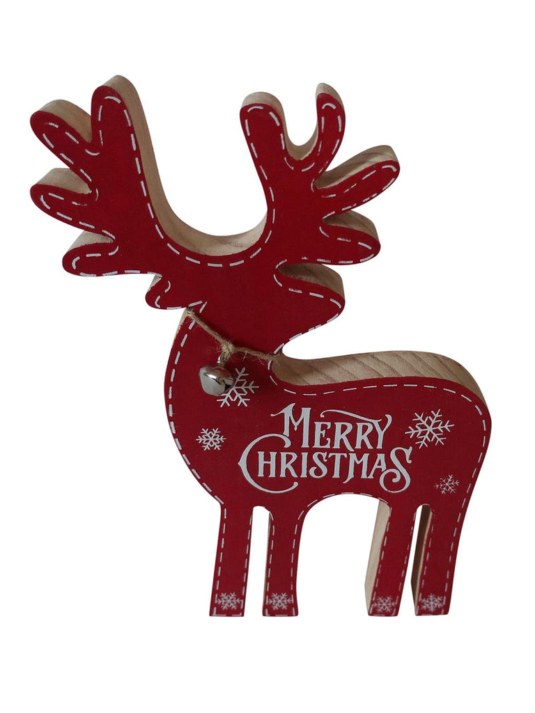 22cm Red Wooden Table Top Reindeer