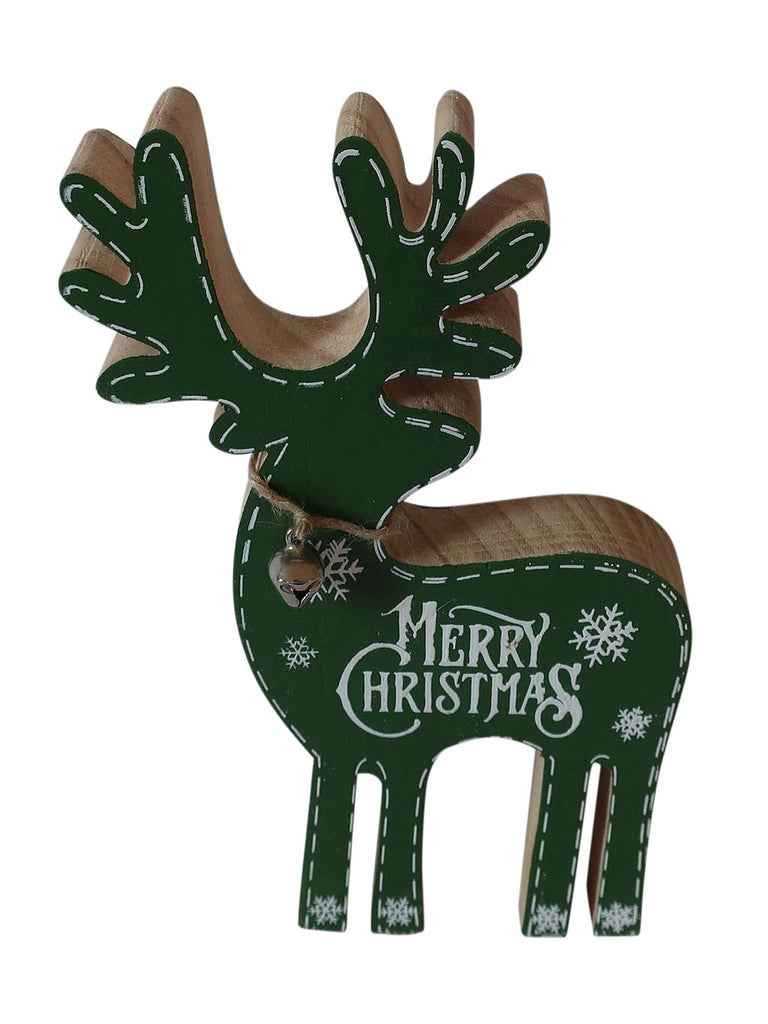 18cm Green Wooden Table Top Reindeer