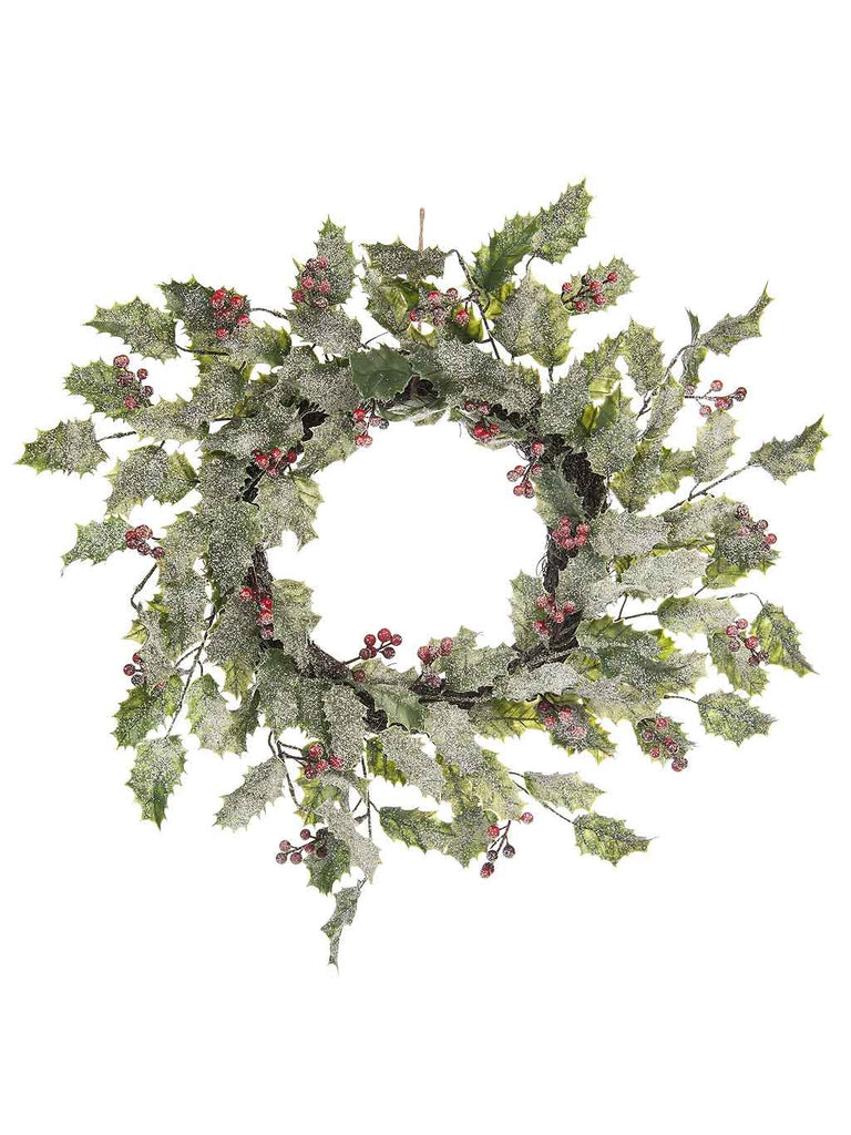 65cm Frosted Green Holly Wreath