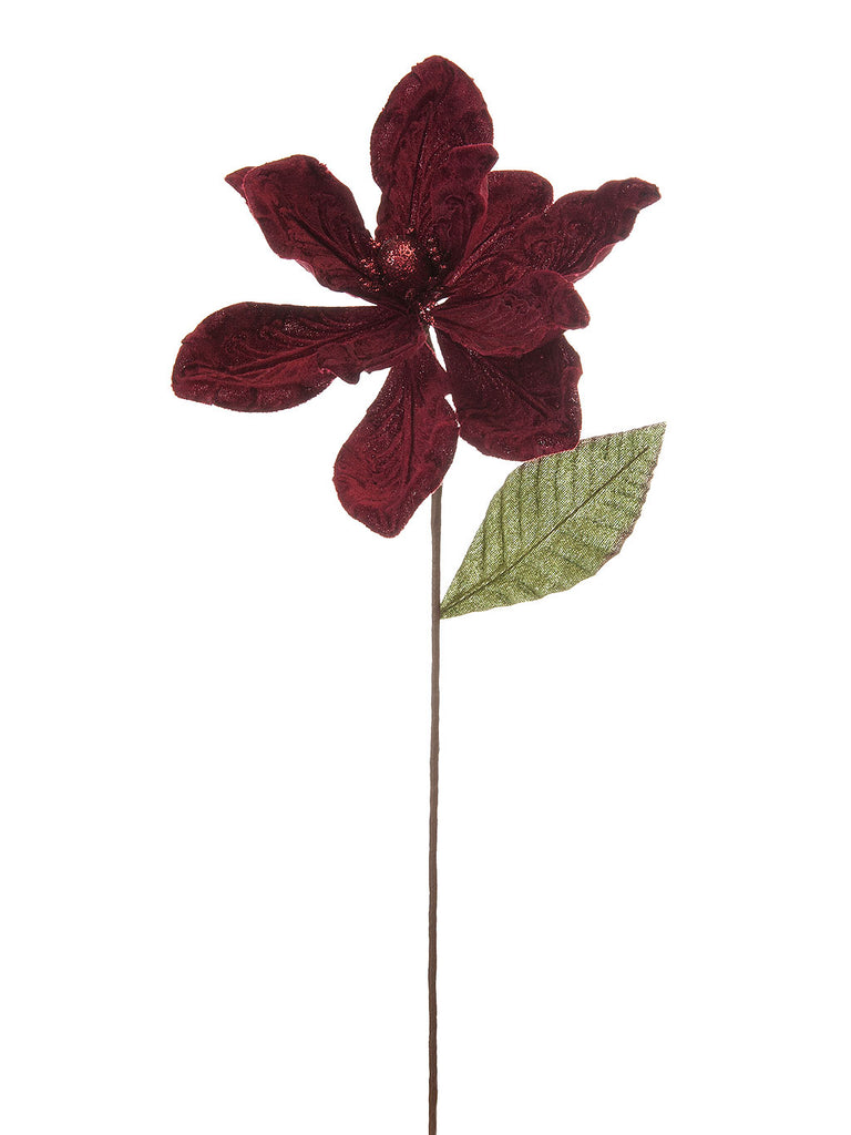 50cm Velvet Magnolia Stem - Burgundy 