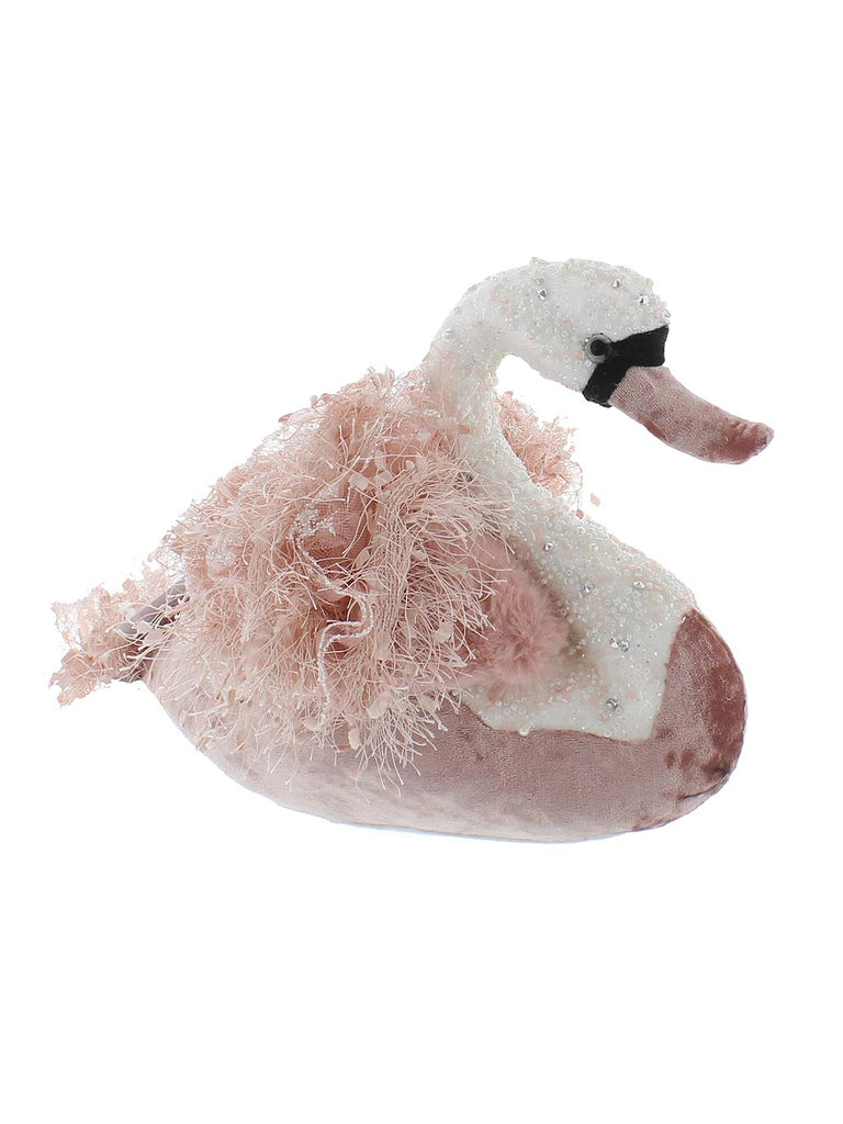 Pale Pink Beaded Decorative Swan