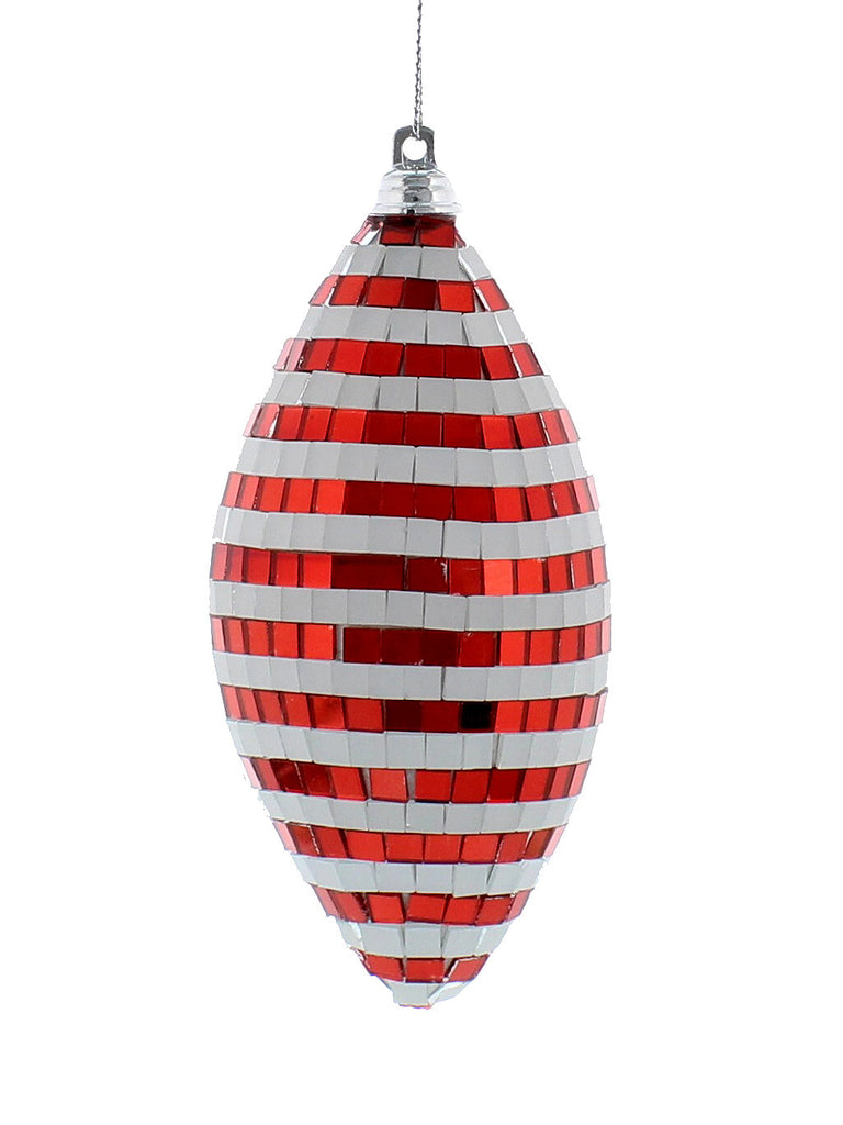 10cm Red / White Stripe Mirror Drop