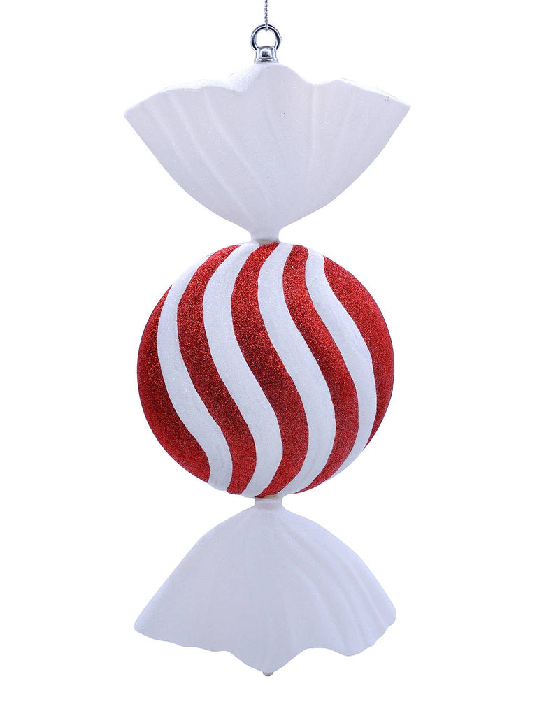 50cm Red with White Glitter Stripe Candy Flat Disc