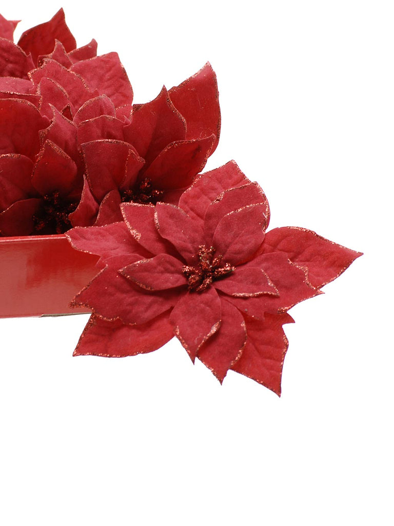 14cm Red Velvet Clip Poinsettia Clip
