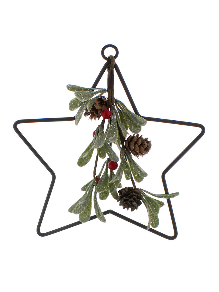 20cm Metal Star with Mistletoe, Pinecones And Berries