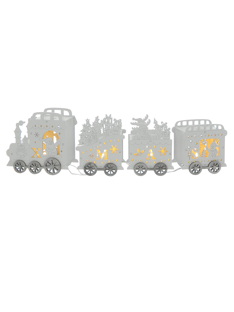 42cm B/O Lit Wooden Waving Santa Train