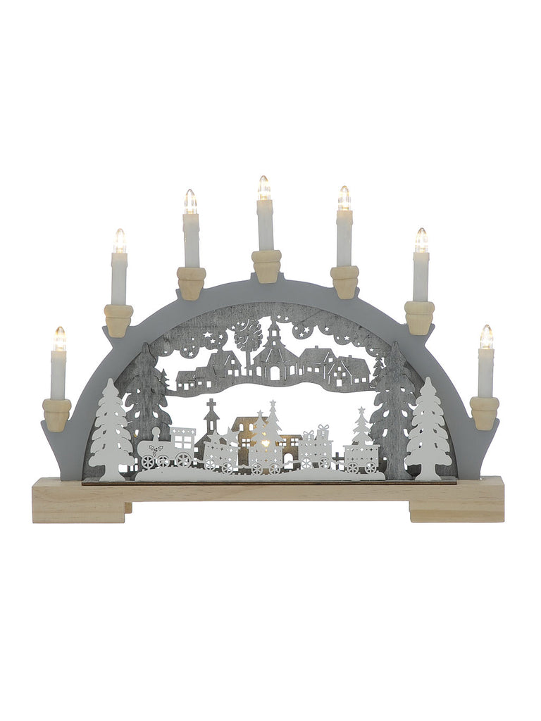 45cm Battery Operated Lit Wooden Train Candle Bridge