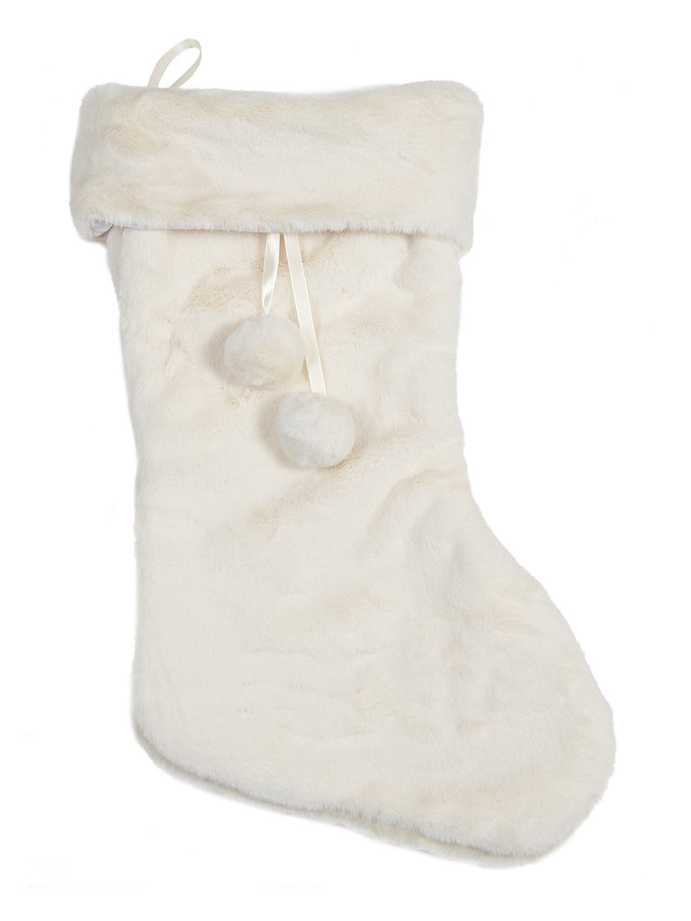 50cm Winter White Faux Fur Stocking with Pom Pom