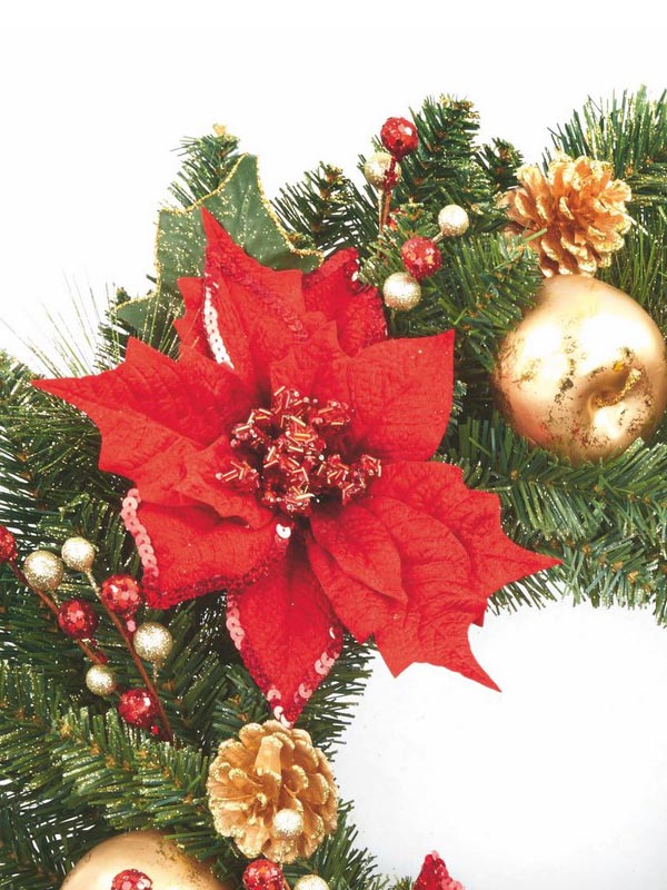 CHRISTMAS HOLIDAY NWT...Wreath offers poinsettias and bows red