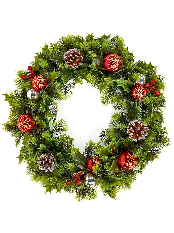 45cm Baubles Cone Wreath Red Gold