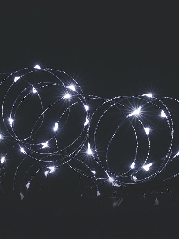 50 LED Battery Operated Multi-Action Pin Wire Christmas Lights - White