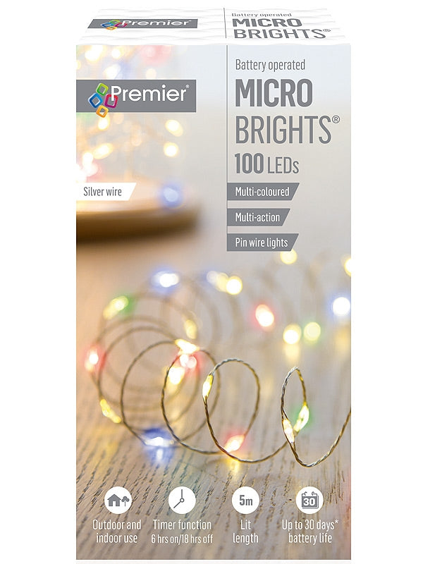 100 LED Battery Operated Multi-Action Microbrights with Timer - Multi 