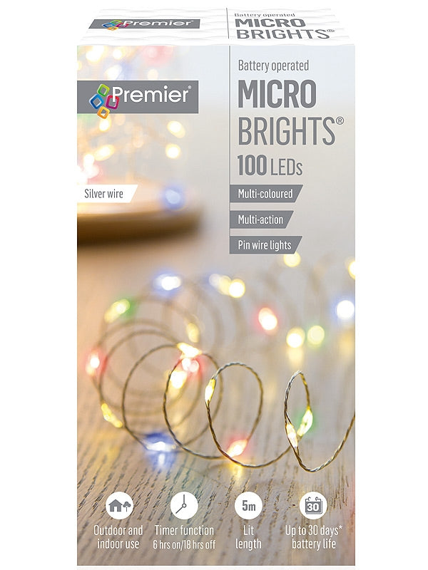 100 LED Battery Operated Multi-Action Microbrights with Timer - Multi