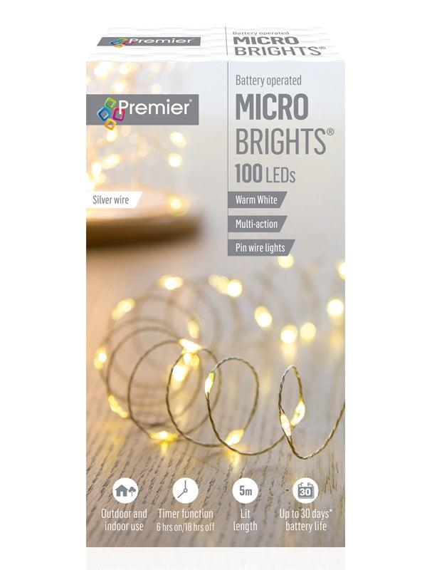 100 LED Battery Operated Multi-Action Microbrights with Timer - Warm White 